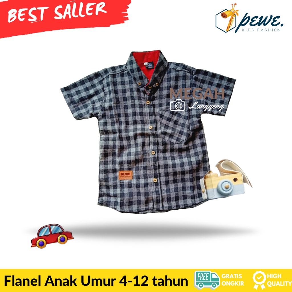 Kemeja anak Flanel Lengan Pendek Unisex - kemeja kotak anak hitam putih / kemeja flanel anak laki laki / kemeja kotak anak laki laki / kemeja anak laki / Baju anak laki - Kemeja Anak Bahan Flanel Import TERLARIS - Kemeja flanel anak umur 2-12 tahun