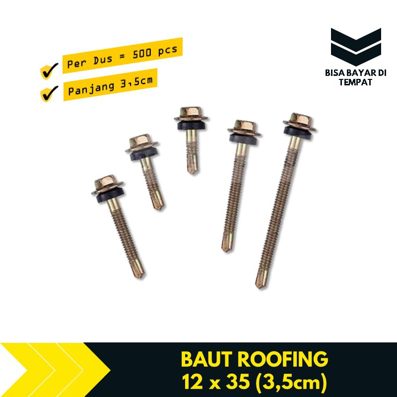 Baut Sekrup Skrup Roofing Baja Ringan 12 x 35 (3.5cm) Per Dus 500 Pcs TBMS387