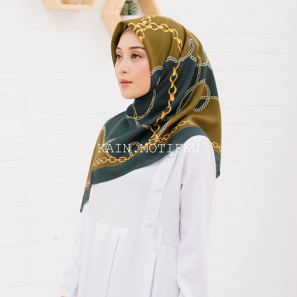 JILBAB MOTIF HIJAB SEGIEMPAT VOAL MOTIF PREMIUM JILBAB PRINT LASERCUT KERUDUNG SEGIEMPAT MOTIF MURAH-Helix Oliv