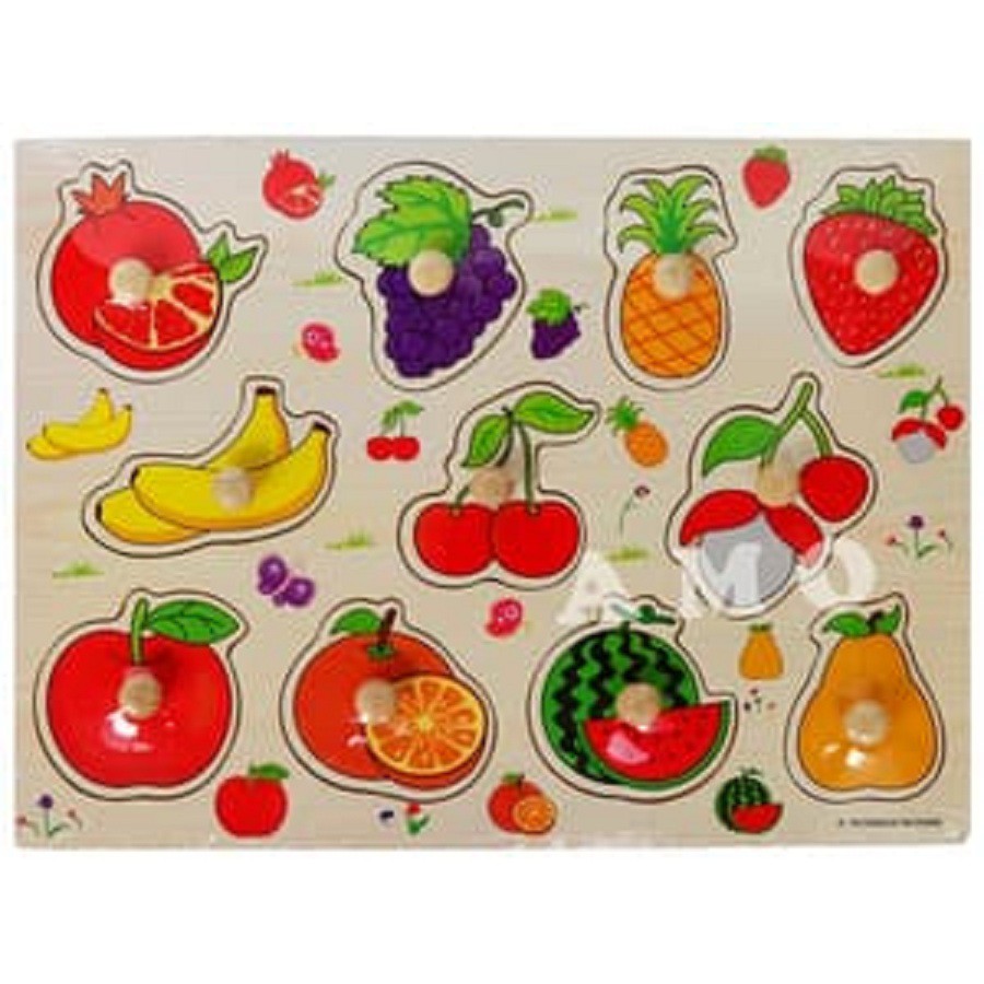 Mainan Edukasi Anak PUZZLE KAYU PIN KNOB KNOP BUAH FRUITS A-3016- Edukatif Puzzle Bergambar Pembelajaran Anak Mengenal Buah