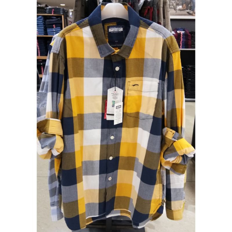 Kemeja Cardinal Jeans Original Mens CAKAI01879J 07A Kemeja Lengan Panjang Warna Kuning Motif Kotak