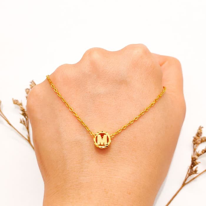 Grosir Set kalung wanita inisial huruf M emas asli Elegan bisa request huruf