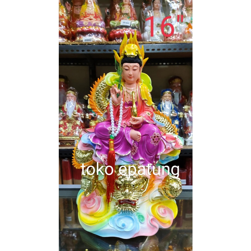 patung kwan im / kwan in / guan yin / naga - 16 inch - fiber - warna