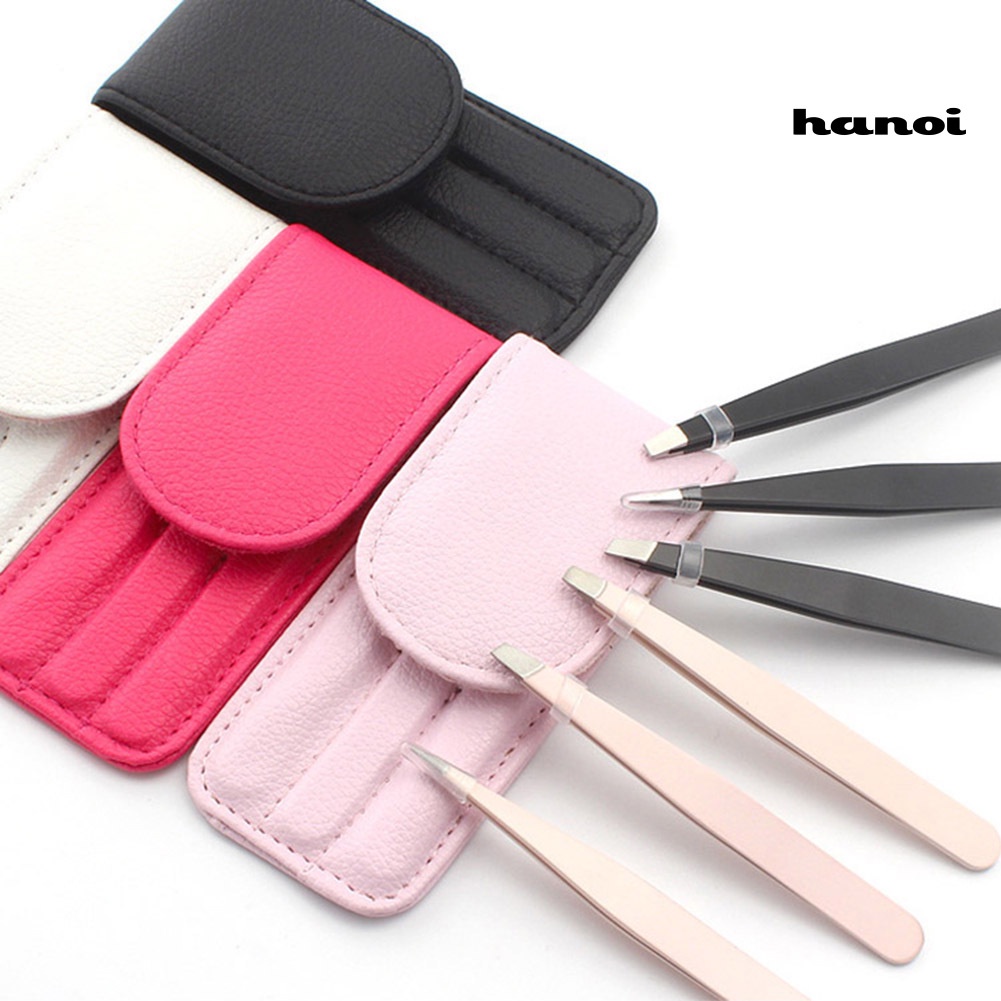 HQTM_3Pcs Point Slant Flat Stainless Steel Eyebrow Tweezers Hair Removal Clips Set