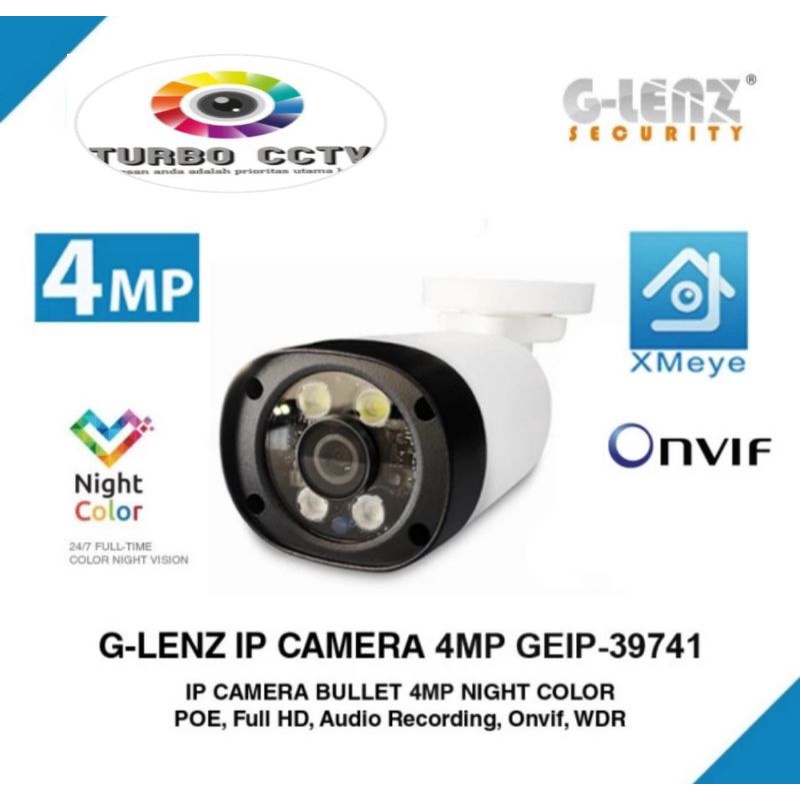 IP CAMERA OUTDOOR 4MP Full Color Onvif - Ip Cam Glenz POE, ipcam