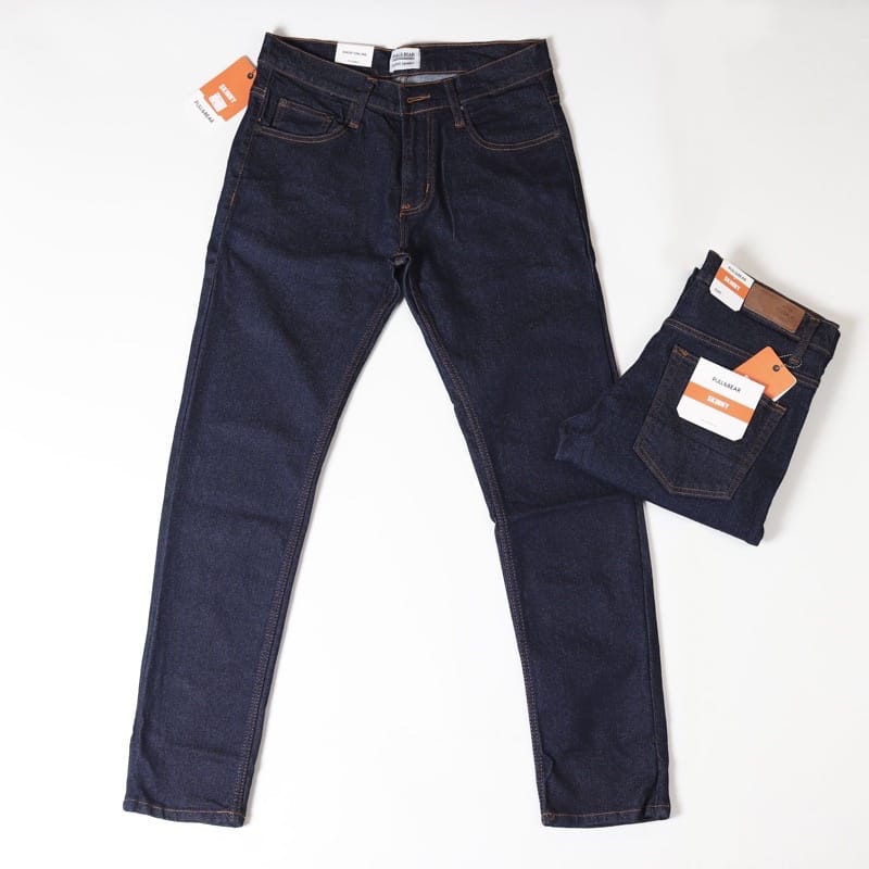 CELANA JEANS PRIA PULL&amp;BEAR DENIM SLIM FIT STRETCH PENSIL SOFT JEANS P&amp;B PULL AND BEAR NAVY BLUE NEW