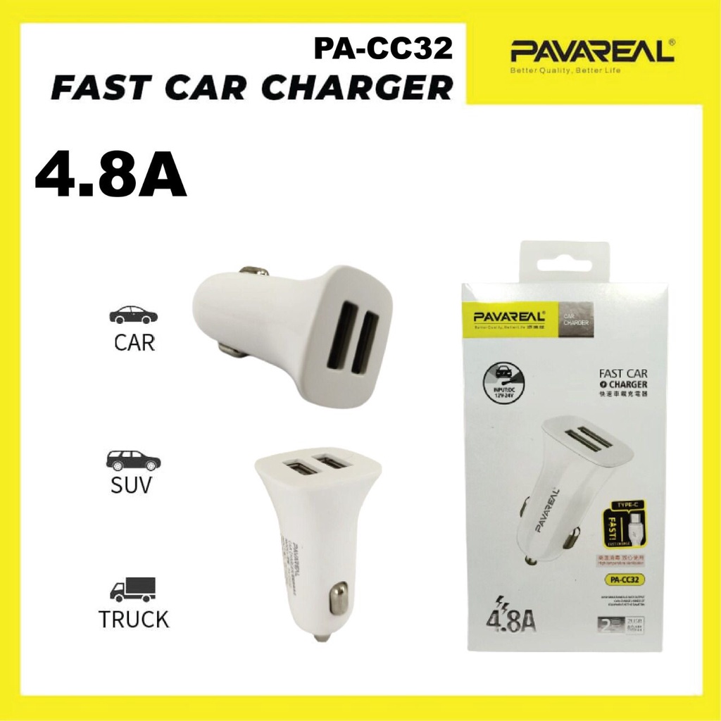 Pavareal Car Charger Mobil PA CC32 USB Lightning Type C Micro 4.8A Kabel Super Fast Charging 2 Port Aksesoris Handphone HP OCEANMART OCEAN MART Murah Grosir