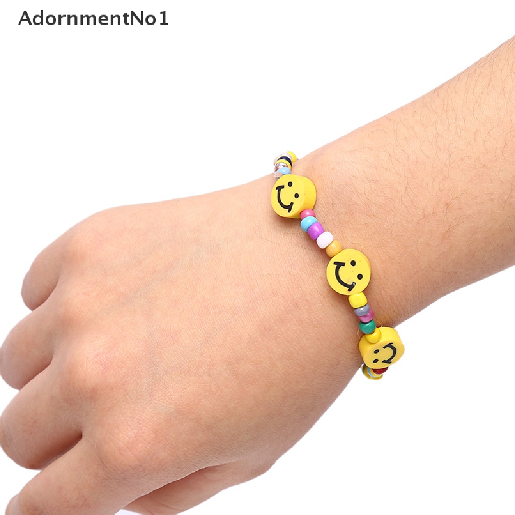 (AdornmentNo1) Gelang Tangan Manik-Manik Motif Smiley Face Warna-Warni Gaya Boho Untuk Wanita