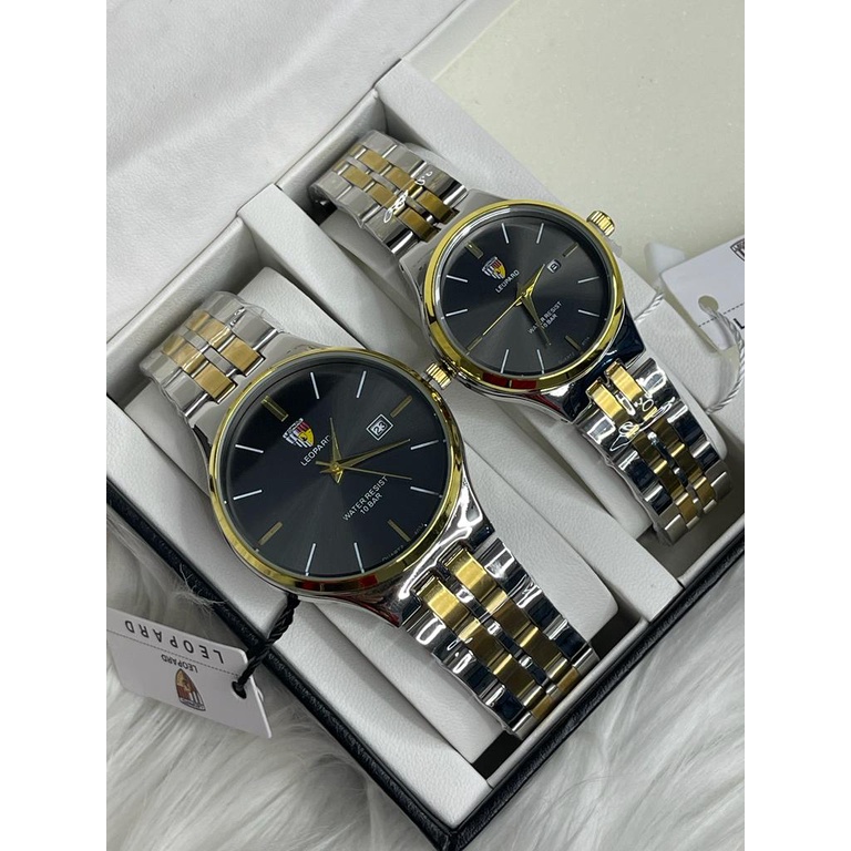 (SS)  Jam Tangan Couple Pria/Wanita Leopard Original Tgl Aktif Strap Rantai LP-8034