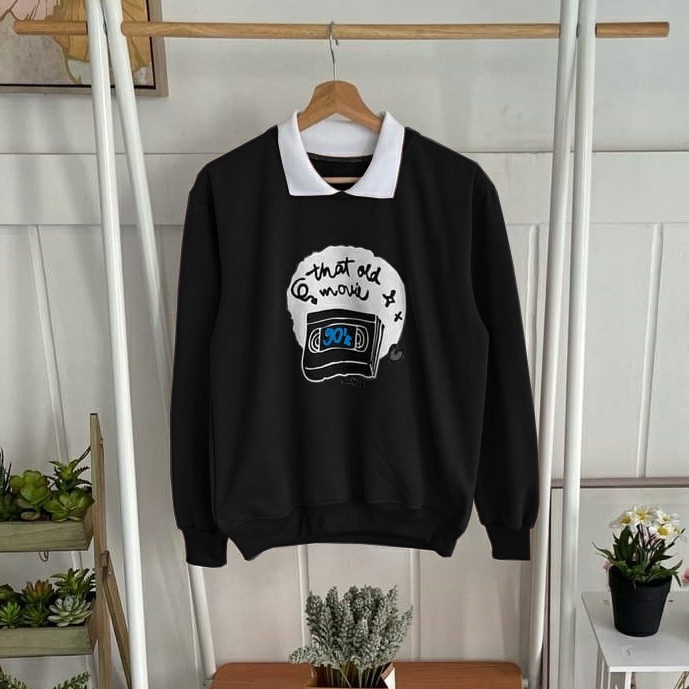 [CYC | COD] REALPICT Outwear Old Movie Sweater Fleece Hoodie Wanita / Pria Trendy Murah-Black
