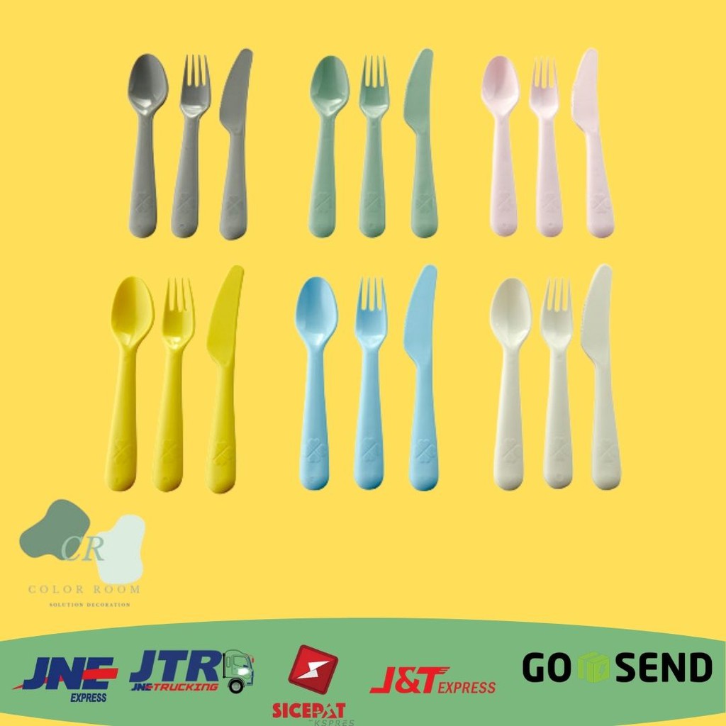 KLS Peralatan makan bayi/ sendok garpu plastik, set isi 18, warna pastel