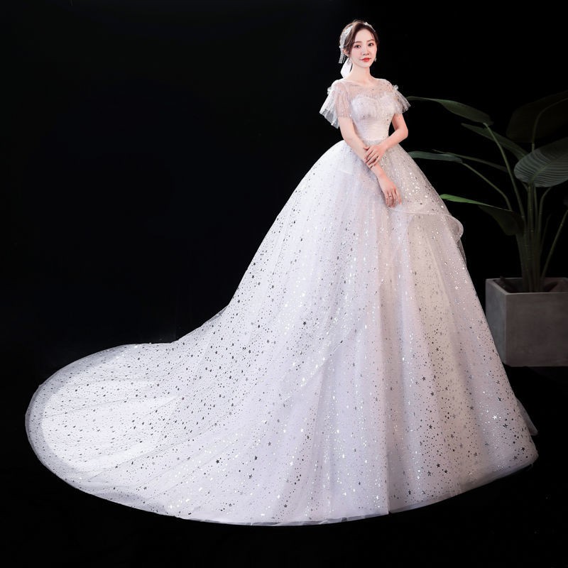 153 White Bling Bling Women Bridal Long Tail Wedding Party Gown Dress