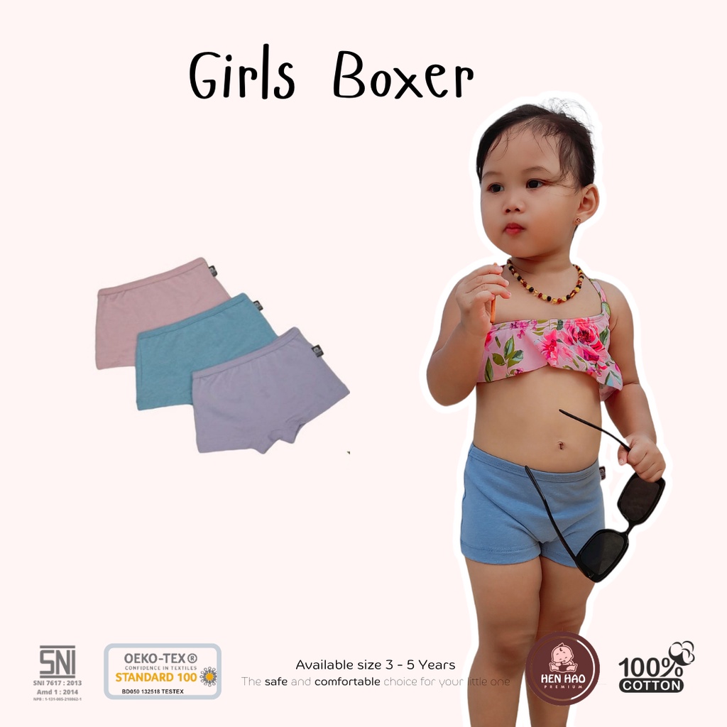 Henhao Premium - Girls Boxer/kids underwear/boxer anak perempuan(isi 3pcs)