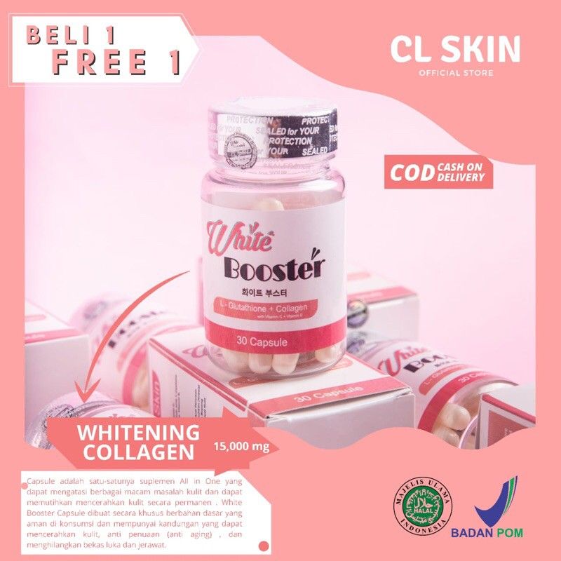 White Booster Kapsul Pemutih Badan Wajah Kulit BPOM Halal