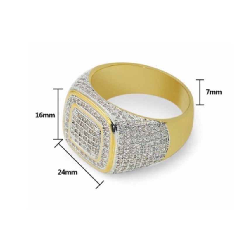 Cincin Lapis Emas Aksen Berlian Gaya Hip Hop Untuk Pria