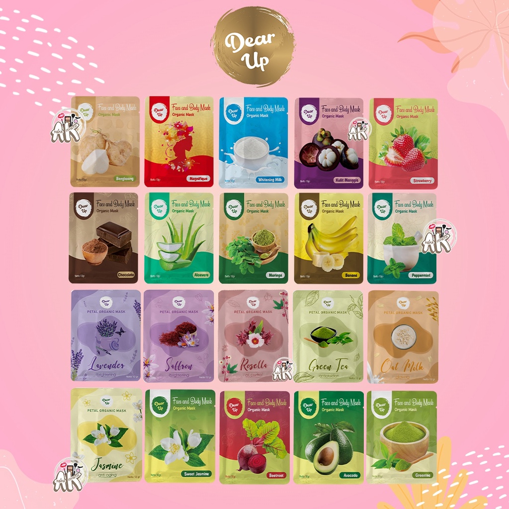 DEAR UP FACE MASK / MASKER WAJAH 20 VARIAN PETALS / MASKER ORGANIC