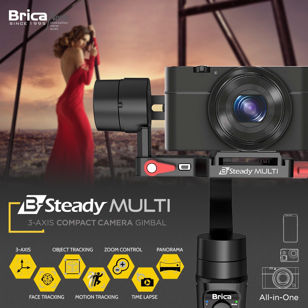 Brica BSteady B-Steady Multi - 3 Axis Compact Camera Gimbal - Black + Bonus Kaos-5