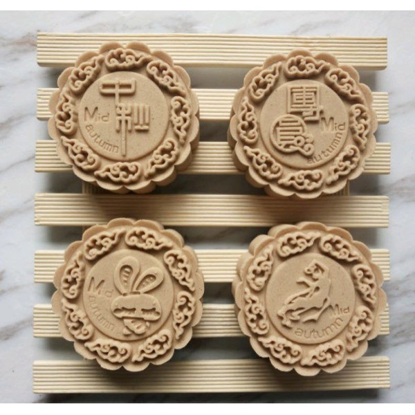 Cetakan Kue Bulan Nastar Mould Mold Plunger/Mooncake Bulat 125gr 4mold