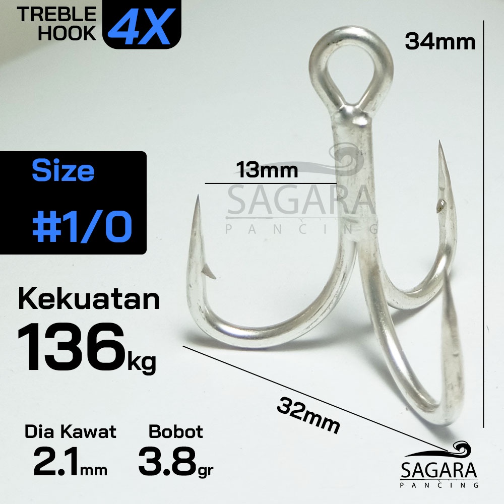 Treble Hook 4X Strong Trebel Hook Kail Jangkar-Nomer #1/0