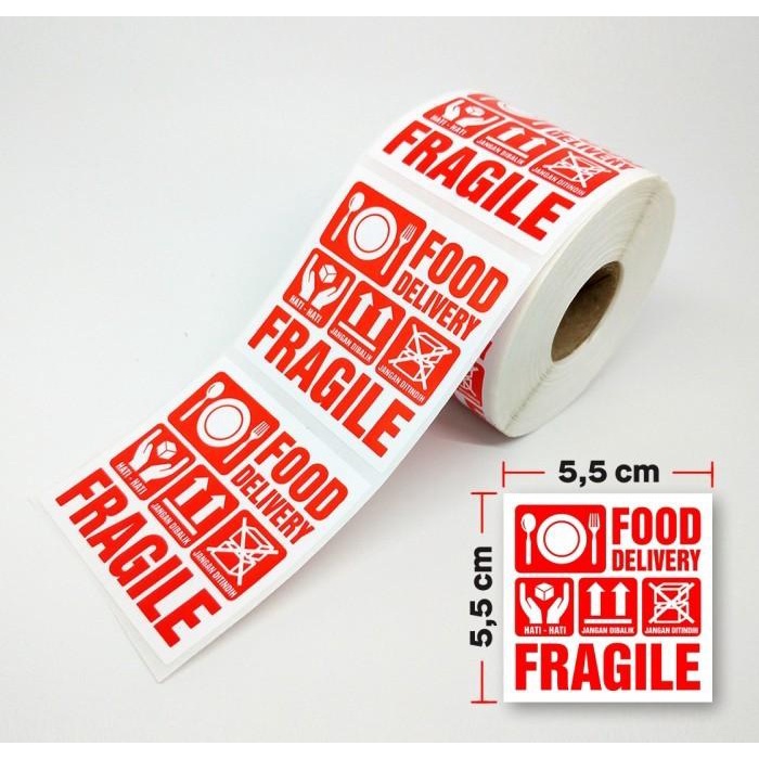 

Delia | Sticker Label Fragile Food Delivery Makanan 5,5X5,5 Cm 1 Roll/ 500 Pcs