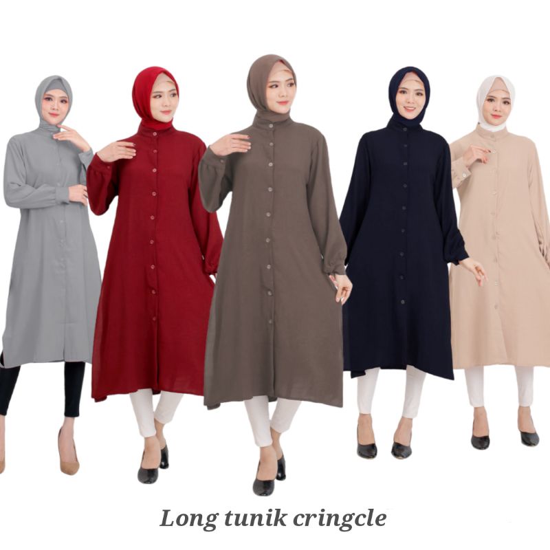 LONG TUNIK WANITA / TUNIK MUSLIM BUSUI BAHAN CRINGCLE PREMIUM