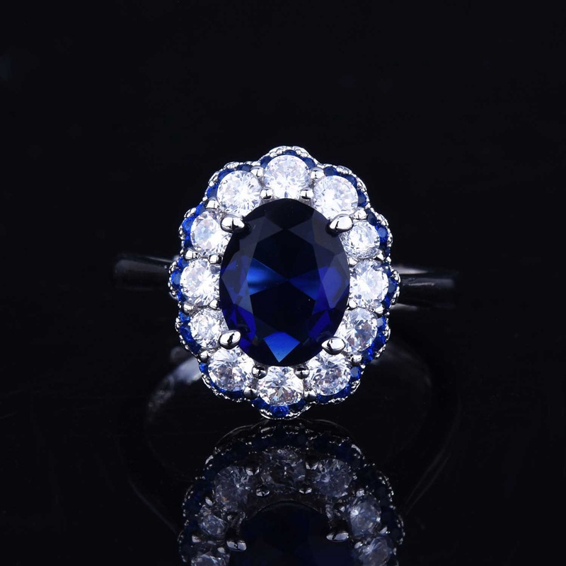 Fancyqube Cincin Silver 925 Wanita Hias Batu Sapphire Oval Mewah Untuk Tunangan / Hadiah Anniversary