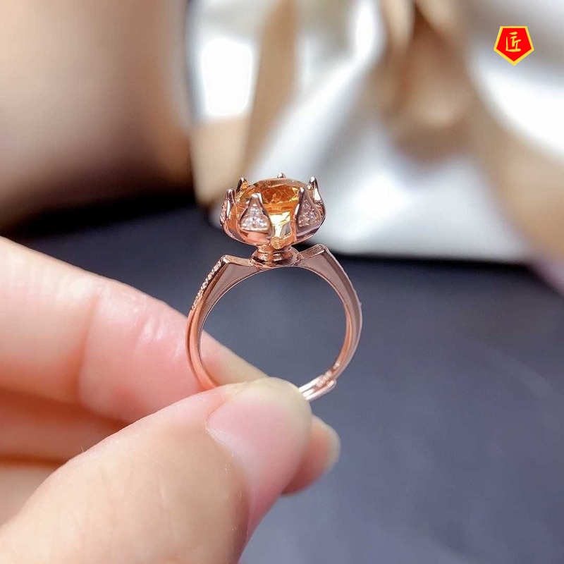 [Ready Stock]Luxury Citrine Ring Female Pt950 Platinum