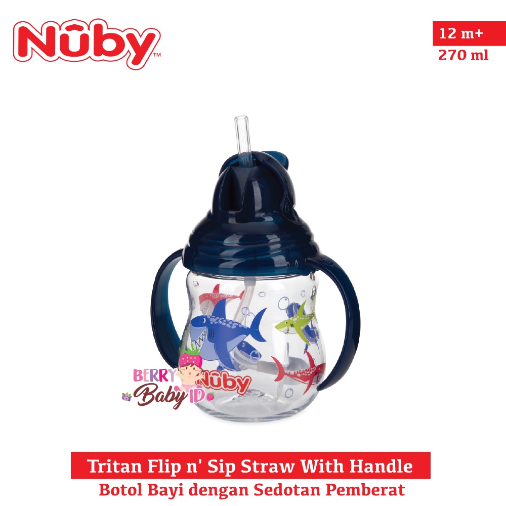 Nuby Tritan Flip n' Sip Straw Training Cup Botol Minum Sedotan Bayi Berry Mart