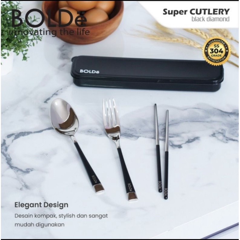 BOLDe Super Cutlery Black Diamond Set 4 Pcs - Sendok Garpu Sumpit