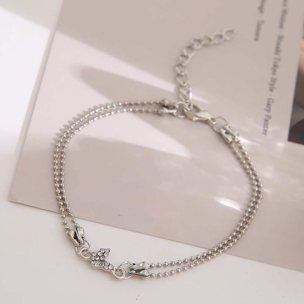 YEEZII Gelang Choker Rantai Ganda Hias Kupu-Kupu Kristal Gaya Elegan Untuk Wanita