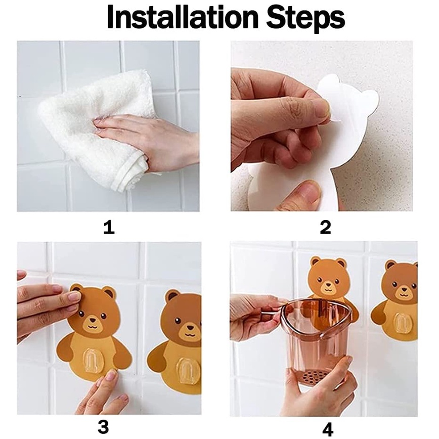 1pc Free Punch Wall Mounted Bear Toothbrush Storage Holder for Bathroom