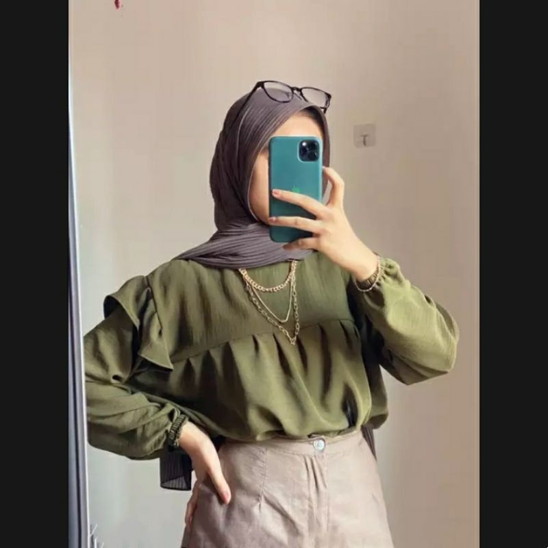 BAJU ATASAN WANITA BAHAN RAYON CRINKLE / PAKAIAN WANITA LENGAN PANJANG / BLOUSE OOTD