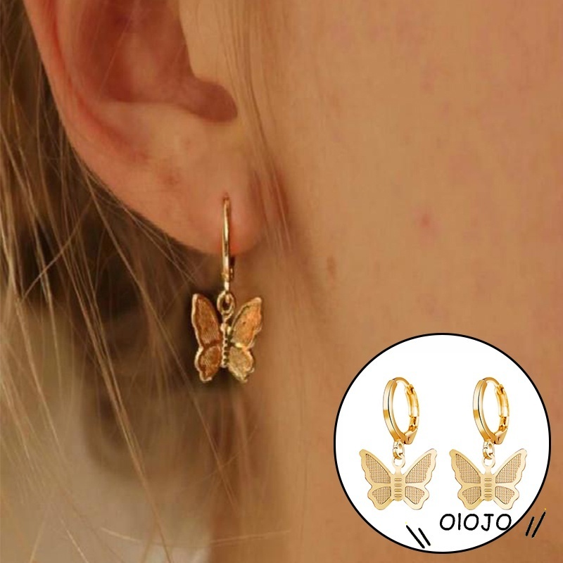 Fashion Anting Kupu-Kupu Logam Antik Untuk Wanita Sederhana Liontin Anting-Anting Emas Aksesoris Wanita - ol