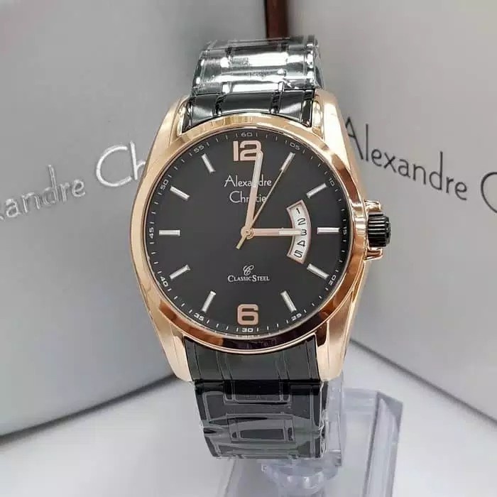 Jam tangan pria Alexandre Christie AC 8289 AC8289 black rosegold Original