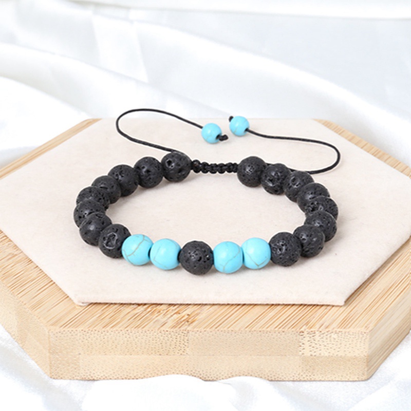 Gelang Manik-Manik Batu Lava Onyx Alami Handmade Dapat Disesuaikan Warna Putih Untuk Pria / Wanita (5 Jenis)