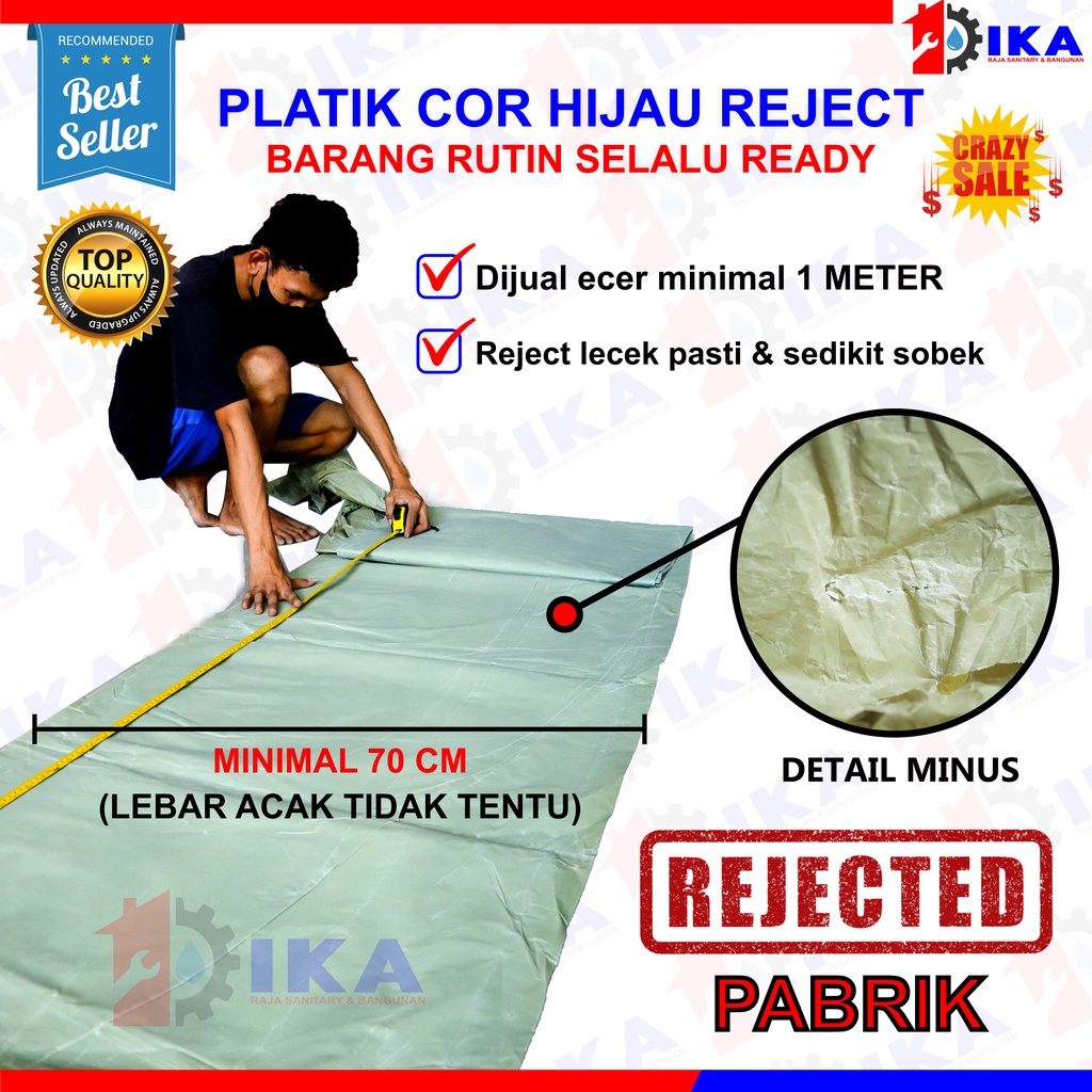 REJECT PLASTIK COR HIJAU BUTEK ECER PER 1 METER TERMURAH LEBAR ±70CM / PACKING ONLINE / 2 LAPIS COVER SHEET