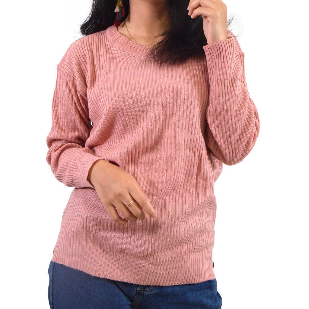 VIONA - QIYA SWEATER - VNECK BOXY RAJUT SWEATER-DUSTY