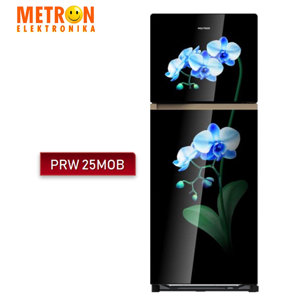 POLYTRON PRW 25 MOB KULKAS 2 PINTU 240 LT BLACK BLUE ORCHID GLASS DOOR / PRW25MOB