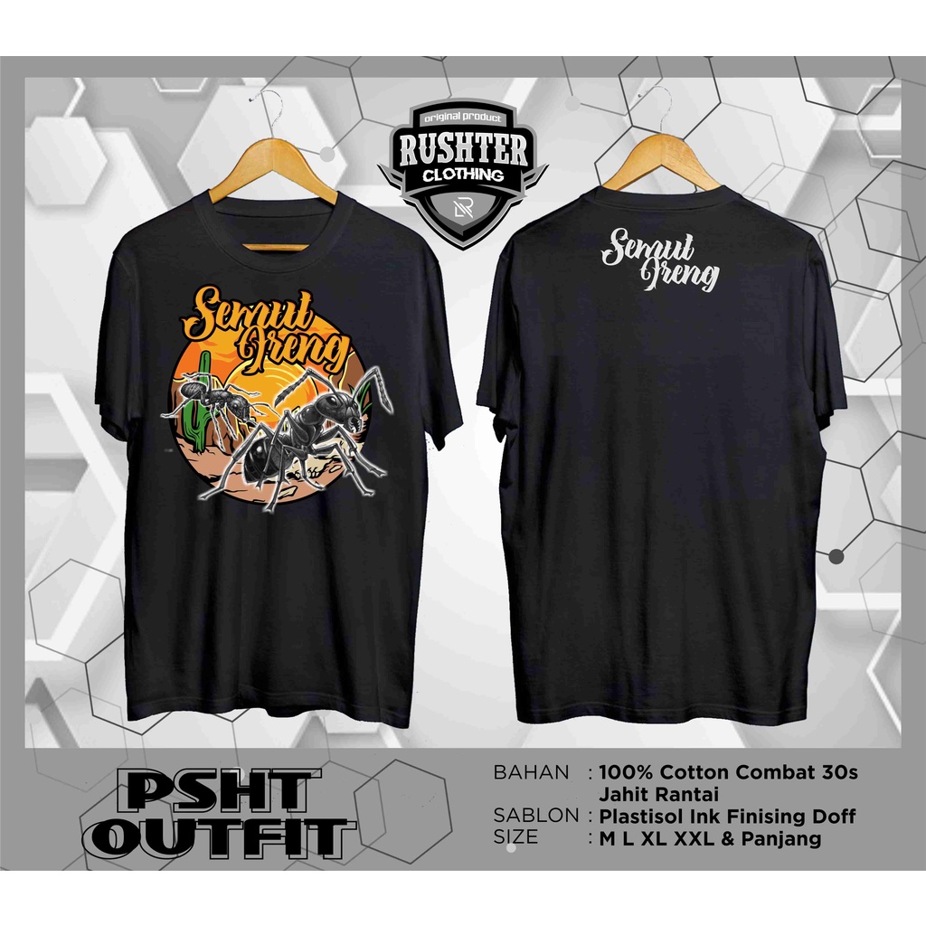 KAOS PSHT SEMUT IRENG, BAHAN DISTRO COMBAD 30S, SABLON PLASTISOL INK (BISA COD)