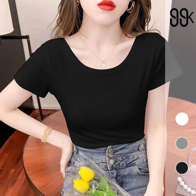 T-Shirt Casual Sexy Slim Fit Crop Top Kaos Lengan Pendek 1001 (S-XL)