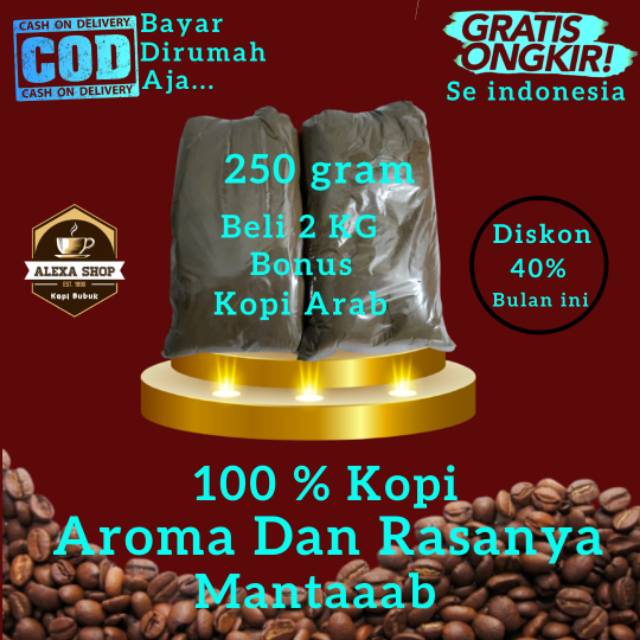 

Kopi Asli Murni Bubuk Tanpa Ampas Hitam Robusta Arabika Bali Nikmat Murah/Makanan Minuman- 250grm