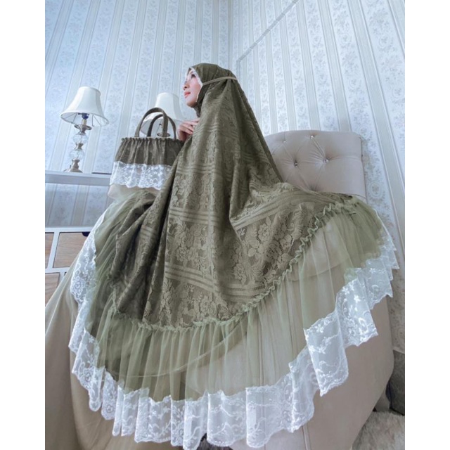 MUKENA SUTRA BORDIR MEWAH MUKENAH BROKAT ROSE MIX LACE DAN TILE PREMIUM MUKENA SESERAHAN