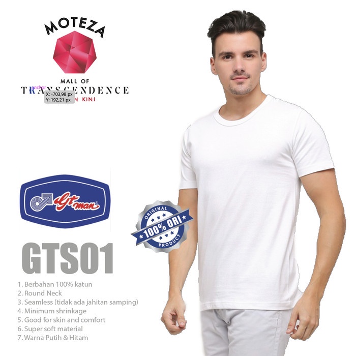 Kaos Dalam Oblong Pria T-Shirt - Round Neck / O Neck - GT Man GTS01 / GTS 01 - Putih / Hitam