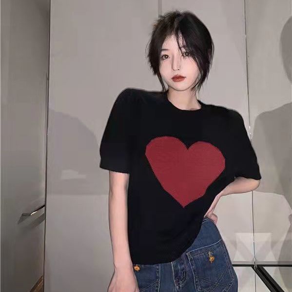 pro love sweater rajut wanita versi korea musim panas baru hot girl tops ins slim fit dan kaos lenga