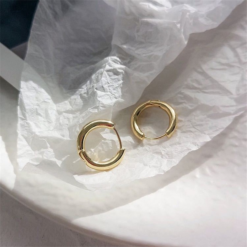 [ACKER] 1pasang Anting Hoop Kecil Dasar Sederhana 14K Anting Lingkaran Tabung Berlapis Emas Huggie Stud