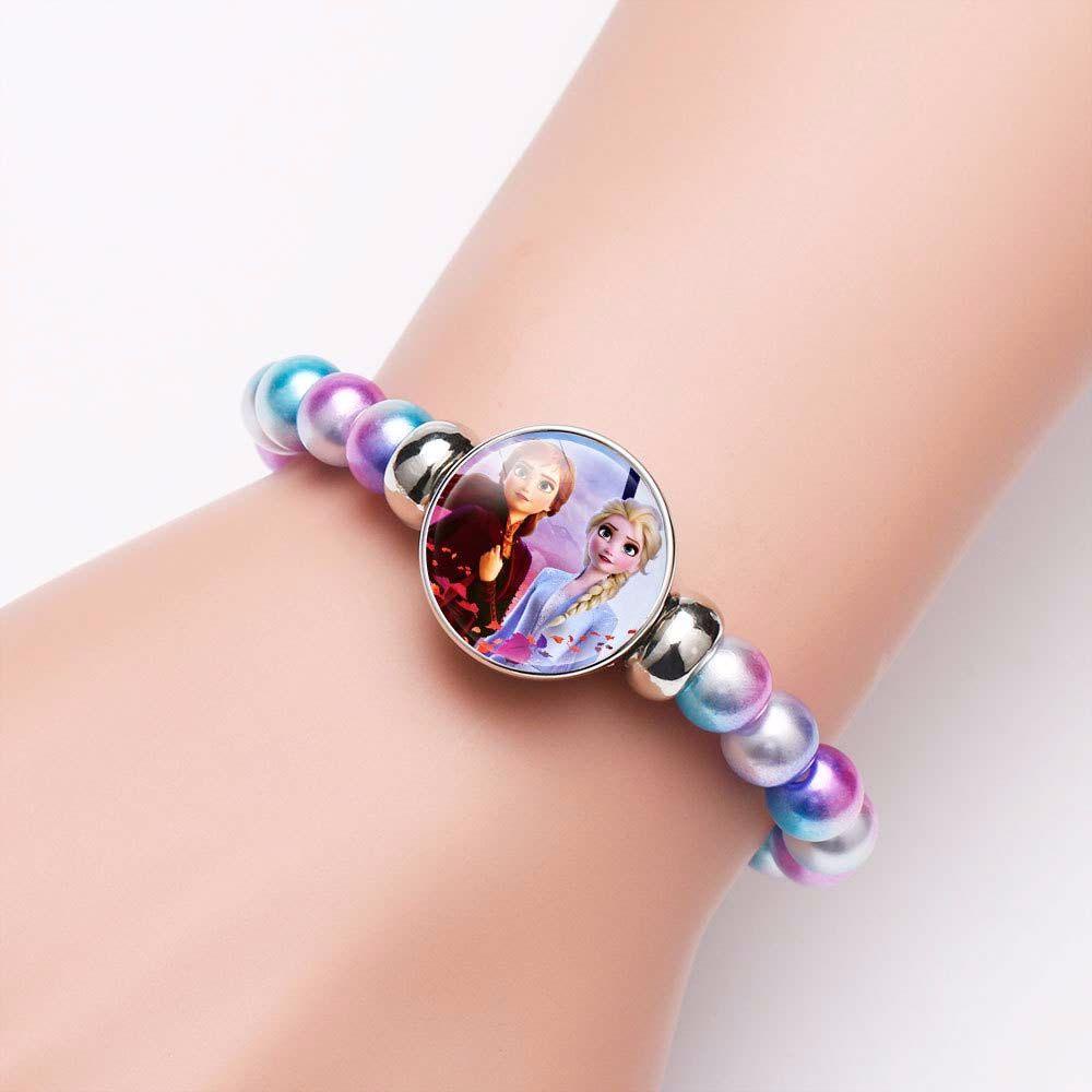 [Elegan] Frozen 2gelang Lucu Kartun Mutiara Manik-Manik Elsa Pelangi Anna Elsa Dan Anna