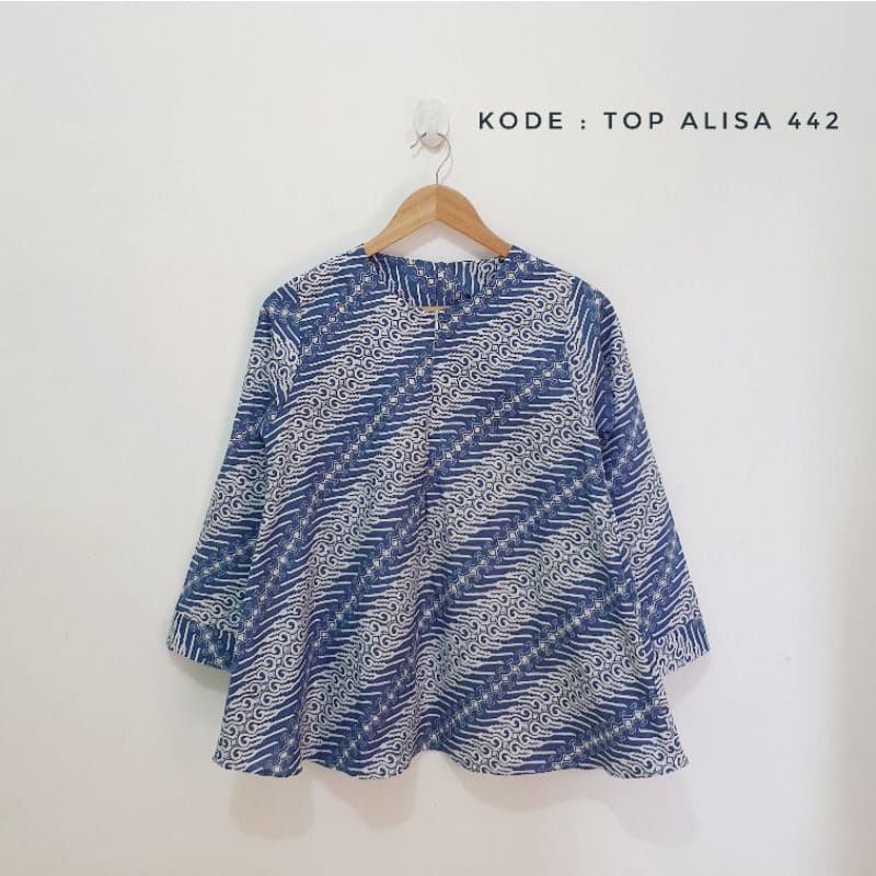 Blouse batik wanita modern / blouse peplum biru / atasan blouse wanita