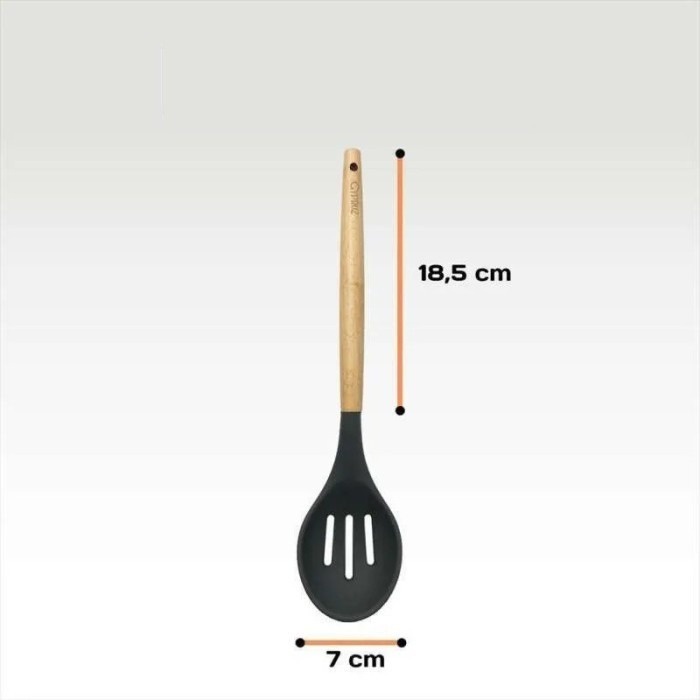 Cypruz Kitchen Tool Silicone AM0934 Sendok Sayur Lubang Gagang Kayu