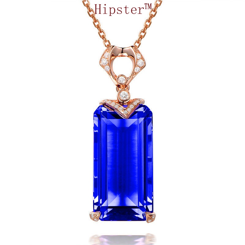 Retro Affordable Luxury Diamond-Embedded Fashion Temperament Blue Crystal Pendant Clavicle Chain