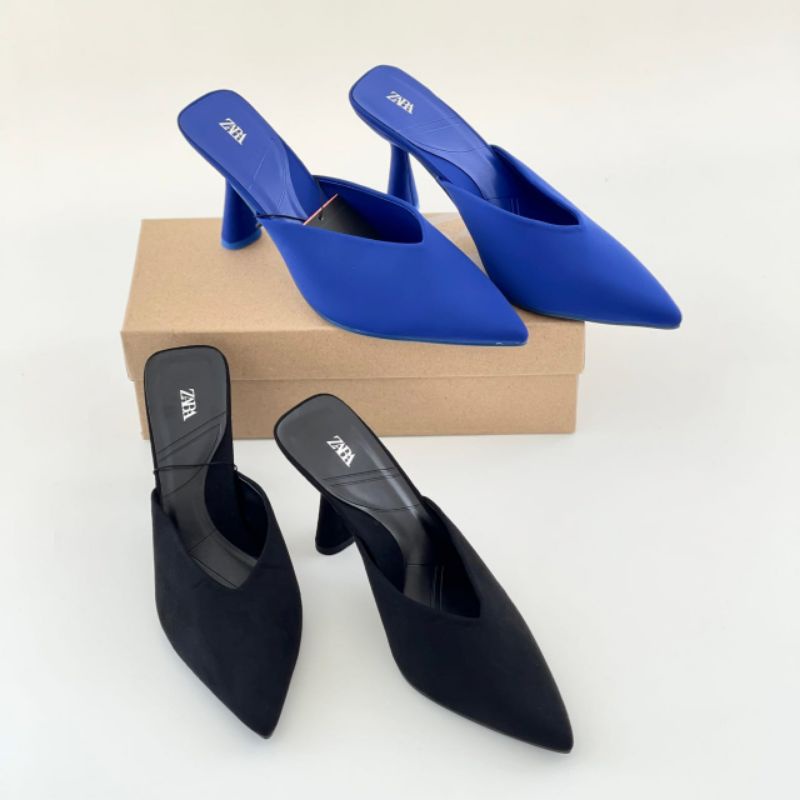 PROMO SALE Zara Shoes Heels 9 cm Sepatu Sandal hitam black biru blue navy